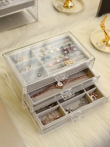 耳環收納盒 透明亞克力首飾收納盒飾品項鏈耳釘耳飾耳環戒指多層展示架抽屜式 【CM8734】