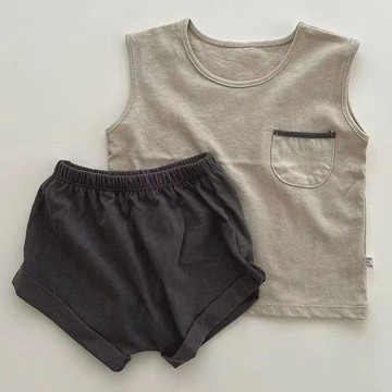 Mini baby🌷寶寶夏季韓版背心套裝男童女童夏款無袖短褲兩件套嬰兒夏裝兒童裝