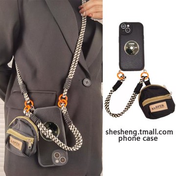 ins復古唱片支架原創掛繩手機殼適用16蘋果15Promax斜挎iphone14手提鏈條13/12/11可背帶xs防摔17女8plus全包