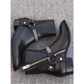 馬丁靴男25歐美時尚個性Chelsea boots male環扣鏈條尖頭切爾西靴