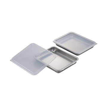 SHIMOMURA 下村工業 日本製不鏽鋼水餃麵點保鮮盒 26X21.3X3.8CM  1組  不鏽鋼保鮮盒2件