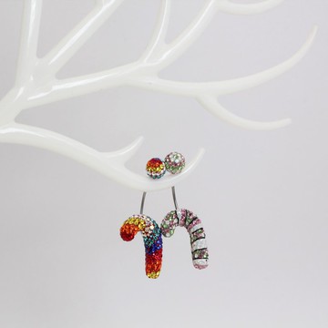 【小耶誕】拐杖糖造型彎針耳環 / 施華洛世奇滿鑽耳環