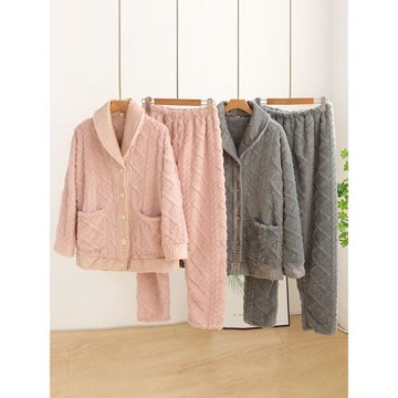 珊瑚絨情侶睡衣冬季女款加厚大碼法蘭絨男士秋冬款家居服套裝加絨