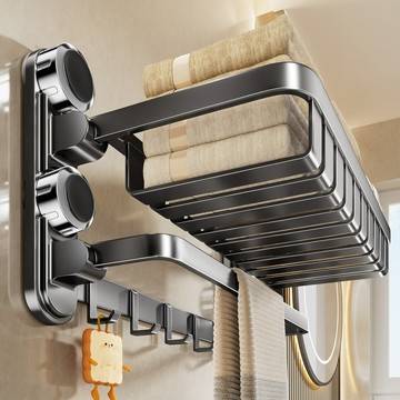 免運 浴室用品 吸盤槍灰毛巾架掛桿衛生間置物架免打孔廁所浴室一體浴巾收納架子工廠現貨直銷 售後保障 全館免運 5h1225