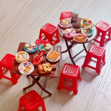 ✨臺灣出貨✨廚房過家家摺疊迷你小餐桌凳兒童玩具食玩仿真擺件小人娃屋場景