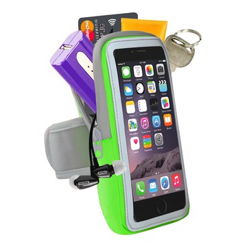 防水透氣排汗反光跑步自行車手機觸控雙層運動臂包  6.8吋以下通用  蘋果綠色
