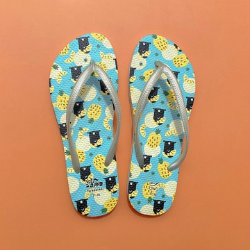 女款防滑夾腳拖鞋 灣A麻吉人字拖 防水環保材質 牛奶白 -熱帶鳳梨