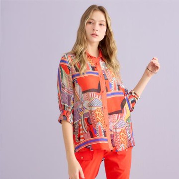 【YUTZUYA 優姿雅】摩洛哥風情圖騰皺料寬版薄襯衫