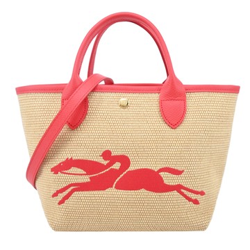 LONGCHAMP LE PANIER PLIAGE系列編織奔馬兩用包(小/草莓紅)