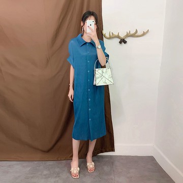 現貨+預購 三宅風皺褶衣服褶皺洋裝長裙短袖連身裙高級摺衣彈力女裝顯瘦折衣大碼-單排扣翻領百褶裙三宅風女裙子2色73yf36【獨家進口】【米蘭精品】