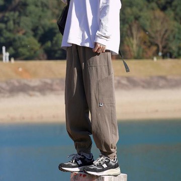 日系工裝褲男春秋潮流寬松束腳休閑褲美式復古vibe伐木褲男士褲子