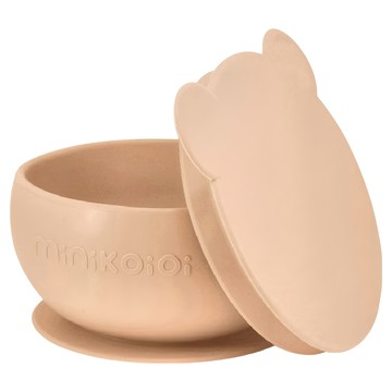 MiNiKOiOi 防滑矽膠吸盤碗 實心耳  1個  奶茶杏