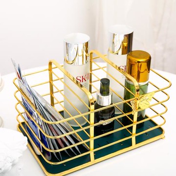 輕奢ins風化妝品收納盒梳妝臺桌面護膚面膜收納神器整理筐置物架