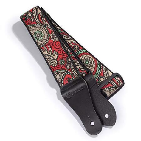 KLIQ Vintage Woven Guitar Strap for Acoustic and Electric Guitars   Free Rubber Strap Locks, Free Guitar Picks and Free Lace '60s Jacquard Wea