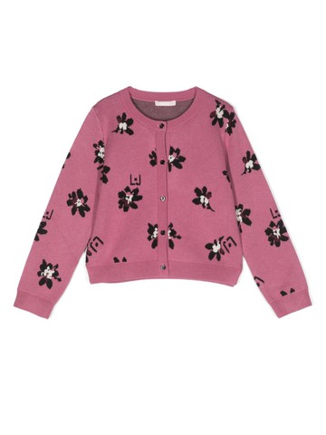 LIU JO - floral-intarsia cardigan - kids - Viscose/Polyamide/Cotton - 5 yrs - Pink