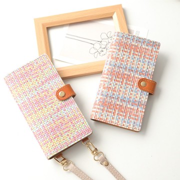 適用於所有型號 智慧型手機外殼，筆記本風格 [編織格紋]金零件 智慧型手機肩帶 防摔 A291I