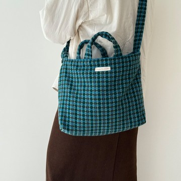 冬季森系墨綠色小眾羊毛格紋毛挎包手提包單肩包