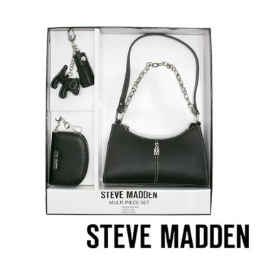 【線上獨家款】STEVE MADDEN-雙背帶腋下包/零錢包三件禮盒組-黑色
