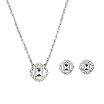 SWAROVSKI 施華洛世奇 Angelic 簡約方形水晶銀色項鍊耳環套組 5646907