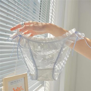 純白奶鹽~斬甜系網紗性感蕾絲內褲女夏季薄款低腰純棉襠三角褲