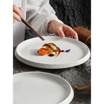 德化白瓷特色酒店餐具石紋邊創意菜盤子家用陶瓷意境菜牛排西餐盤