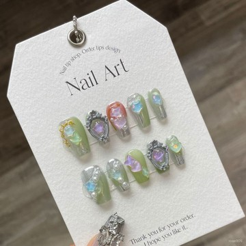 💟加一手工甲💅🏻純手工穿戴甲彩色立體幻彩網紅爆款冰透色成品穿戴式美甲學生甲片純手工穿戴甲 79YL
