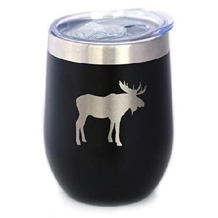 Moose Wine Tumbler with Sliding Lid Stemless Stainless Steel Insulated Cup Cute Outdoor Camping Mug Black送料無料