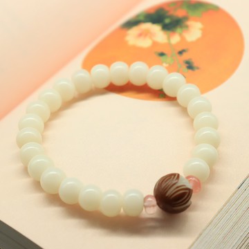 白玉菩提根男女手鏈佛珠  清新民族風簡約原創手工藝品菩提籽單圈