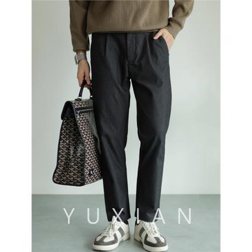 YUXIAN彈力抗皺棉混紡商務休閑九分長褲修身微錐直筒純色男士秋冬