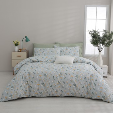 Ishur 伊舒爾 雲絲棉兩用被床包4件組 花漾時光  床包 + 兩用被套 + 枕套 2個  綠色  加大