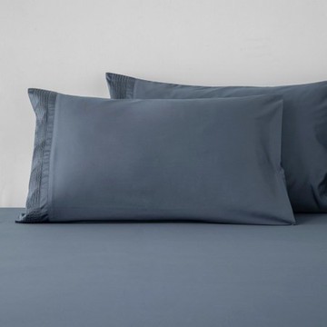 伊登打摺拼接500織埃及棉枕套2入 石墨藍