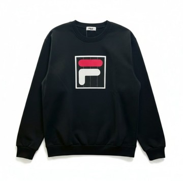 FILA 大學T 黑 大LOGO 圓領 長袖 上衣 男 1TEW7001BK