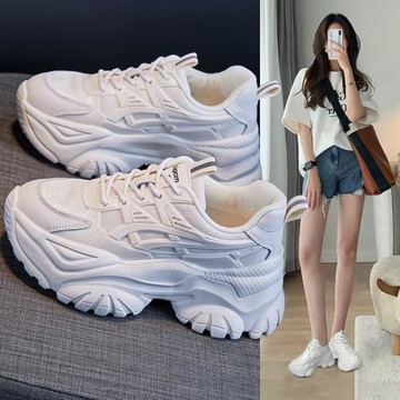 厚底老爹鞋女款2025新款增高小白休閑運動春季季加絨棉鞋港風爆款