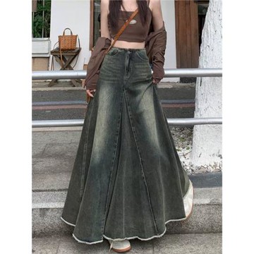 2-300斤加肥加大胖mm大碼復古牛仔半身裙女高腰中長a字包臀魚尾裙