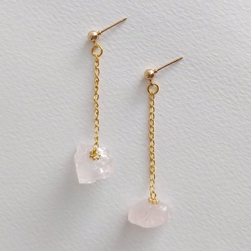 Aiyana 天然粉水晶 原石 復古系列 耳環 - 耳針/耳夾
