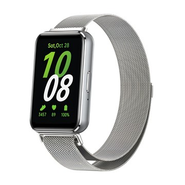 ANTIAN 智慧手環米蘭尼斯金屬磁吸錶帶 高端商務手錶替換腕帶 不鏽鋼手錶帶  1個  三星 Galaxy Fit3  銀色