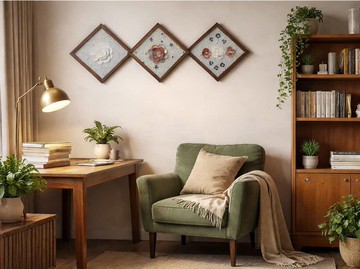 三件組 手工立體貝殼牆面藝術 ― 靜謐海洋花卉・實木框