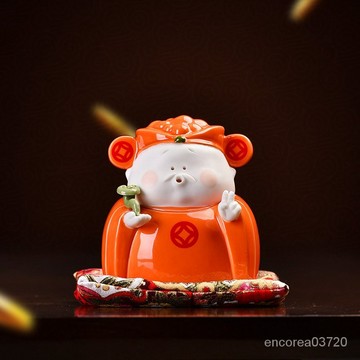 💯台灣出貨#陶瓷工藝品創意小財神擺件傢居桌麵生日禮物禮品車載中控臺裝飾品