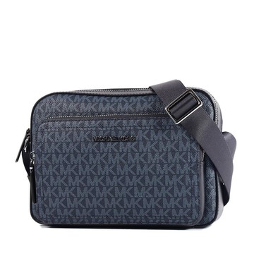 MICHAEL KORS 男款 COOPER 緹花LOGO防刮前拉鍊置物斜背包-藍色