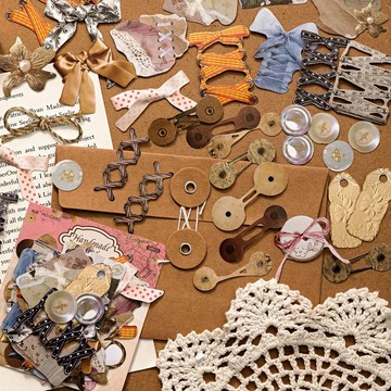 🎀免運臺灣有貨🎀手作時光復古diy手帳工具夾子蝴蝶結火漆鏤空硬卡貼紙裝飾素材ins🎀可開票