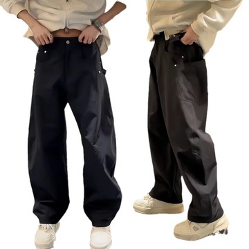 【HOT 本舖】男装春季新款男士時尚潮流立體裁剪大口袋彎刀休閒褲小眾慵懶風闊腿褲