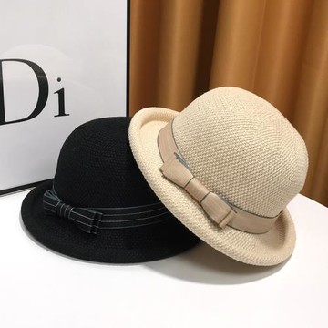 法式禮帽女休閑出游太陽帽圓頂成人2024新款薄款夏季卷邊小沿盆帽