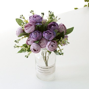 River Green 人造玫瑰花束 + 花瓶組  1套  紫色