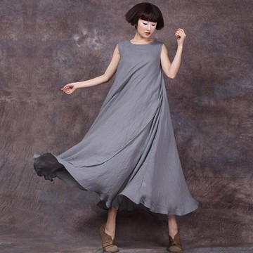 現貨+預購 連身裙無袖洋裝連衣裙-圓領A型不規則裁剪女長裙3色73vu33【獨家進口】【米蘭精品】