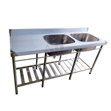 【Abis】加牆款304不鏽鋼雙洗平台洗衣槽(180公分/6尺)-1入右中槽