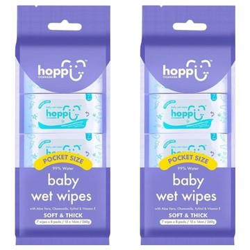 hoppi 嬰兒口手適用純水濕紙巾迷你包 7抽 適用於敏感肌膚 德國五星認證  7張  16包