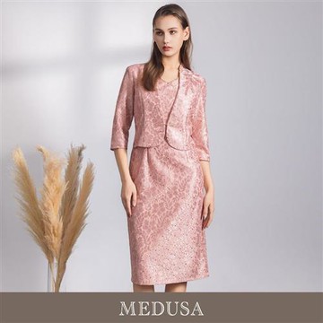 現貨【MEDUSA 曼度莎】高雅粉色刺繡亮片媽媽禮服 [固定式外套]（M-2L）｜小禮服 婚宴洋裝 正式洋裝