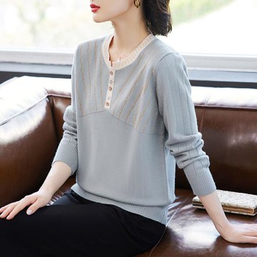 中年媽媽裝秋裝打底衫新款上衣服50歲中老年人女裝短款春秋裝毛衣