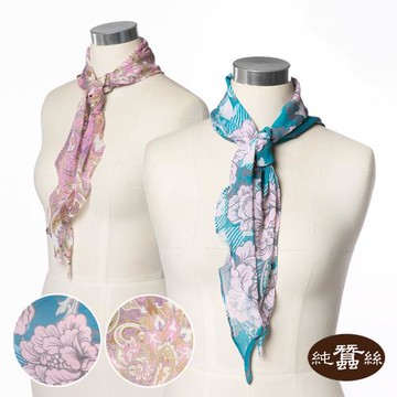 【岱妮蠶絲】純蠶絲印花喬其紗優雅百搭波浪絲巾-XYC01401(多色任選)