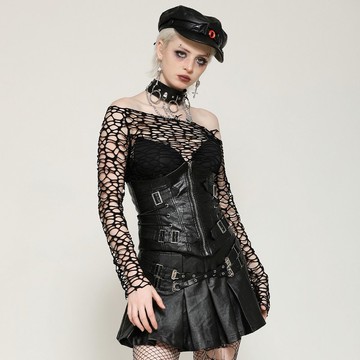 魚鱗網破洞造型一字領長袖T恤DARK IN LOVE台灣代理JDITW631